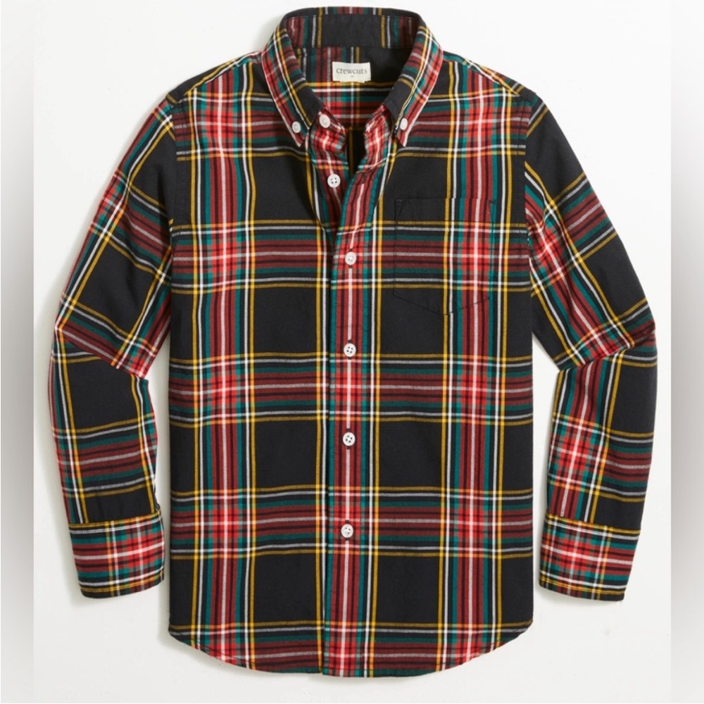 Crewcuts Boys Black Plaid Button Down Shirt Size 12